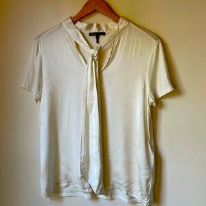 Maje Small bow tie blouse with M monochrome detail v neck viscose short sleeve 2